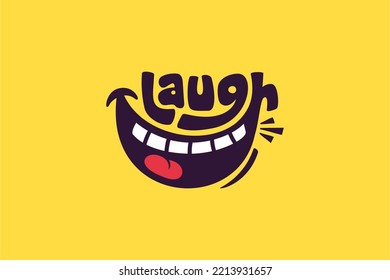 Ríe la idea del logo creativo. Ilustración vectorial de la cara sonriente.