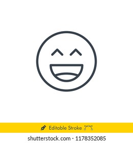 Laugh Emoji (Emoticon) Icon / Vector - In Line / Stroke Design