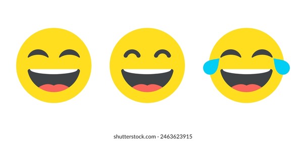 Laugh emoji icon set in generic style. LOL, laughing face emoticon concept