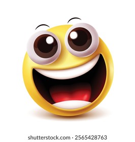 Laugh emoji vector character. Happy and funny clip art facial expression yellow emoticon with open mouth in white background. Vector illustration laughing clipart emoji.