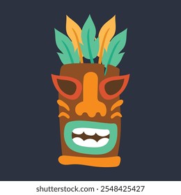 laugh face ethnic wooden statue in flat vector design.