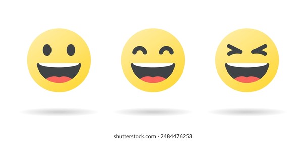 Laugh, happy face emoji icon set in flat design. Laughing facial emoticon concept