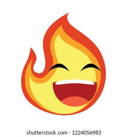 laugh and happy fire emoticon, modern concept, flat color, simple design 