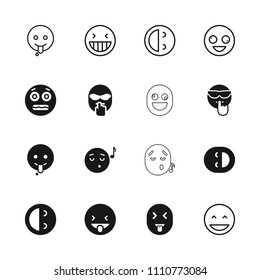 Laugh icon. collection of 16 laugh filled and outline icons such as emoji listening music, laughing emot, cool emot, shocked emoji. editable laugh icons for web and mobile.