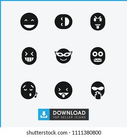 Laugh icon. collection of 9 laugh filled icons such as laughing emot, emoji in mask, showing tongue emot, emoji listening music. editable laugh icons for web and mobile.