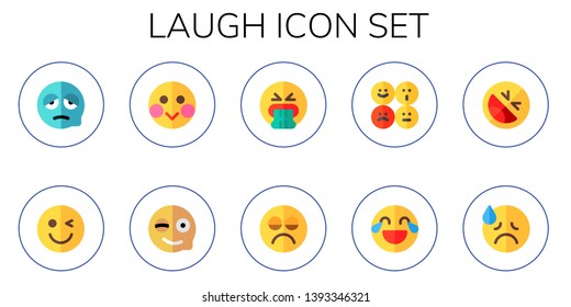 laugh icon set. 10 flat laugh icons.  Collection Of - sad, wink, shy, barf, emoticons, laughing