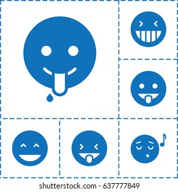 Laugh icon. set of 6 laugh filled icons such as laughing emot, emoji listening music, showing tongue emot