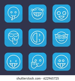 Laugh icon. set of 9 outline laugh icons such as crazy emot, emoji in mask, laughing emot