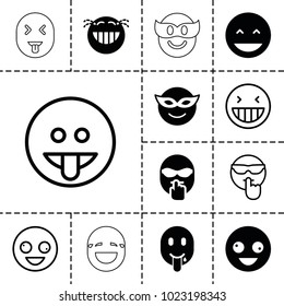 Laugh icons. set of 13 editable filled and outline laugh icons such as crazy emot, laughing emot, emoji in mask