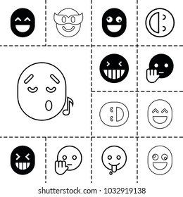 Laugh icons. set of 13 editable filled and outline laugh icons such as laughing emot, bye emot, emoji showing tongue, crazy emot, emoji in mask