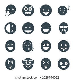 Laugh icons. set of 16 editable filled laugh icons such as crazy emot, laughing emot, emoji listening music, shocked emoji