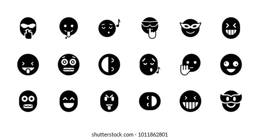 Laugh icons. set of 18 editable filled laugh icons: crazy emot, laughing emot, emoji in mask