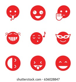 Laugh icons set. set of 9 laugh filled icons such as crazy emot, laughing emot, emoji in mask, emoji listening music