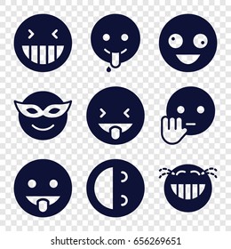 Laugh icons set. set of 9 laugh filled icons such as crazy emot, laughing emot, emoji in mask