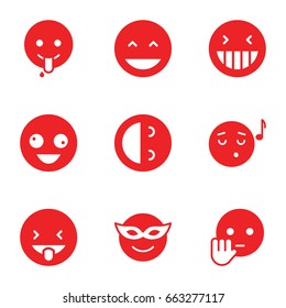 Laugh icons set. set of 9 laugh filled icons such as crazy emot, laughing emot, emoji in mask, emoji listening music