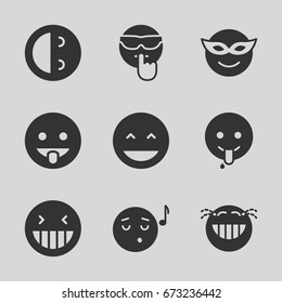 Laugh icons set. set of 9 laugh filled icons such as laughing emot, emoji in mask, emoji listening music, cool emot, showing tongue emot