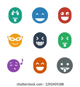 laugh icons. Trendy 9 laugh icons. Contain icons such as showing tongue emot, laughing emot, emoji listening music, emoji in mask, crazy emot. laugh icon for web and mobile.
