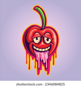 Laugh out loud melted funny cherry vector illustrations for your work logo, merchandise t-shirt, stickers and label designs, poster, greeting cards advertising business company or brands