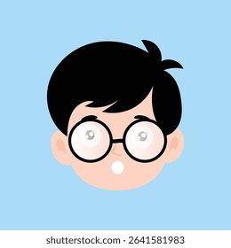 Laugh, sad expression boy wearing white glass design
