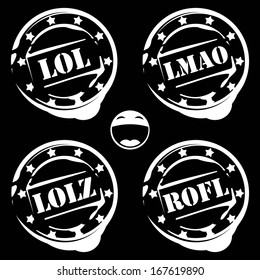 laugh stamps, lol, lmao, lolz and rofl, laughter acronyms 