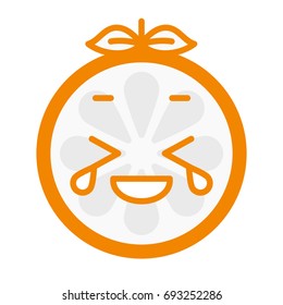 Laugh with tears emoji. Laughing with tears orange fruit emoji. Vector flat design emoticon icon isolated on white background.