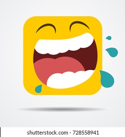 Laugh to tears square emoticon in a flat design