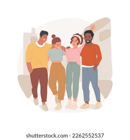 Laugh together isolated cartoon vector illustration. Human relationship, friendship, group of friends laughing and hugging, having good time together, positive mood, social life vector cartoon.