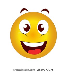 Laugh vector icon. Happy face shape. Yellow color design. White background symbol.