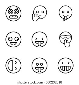 laugh vector icons. Set of 9 laugh outline icons such as crazy emot, laughing emot, shocked emoji
