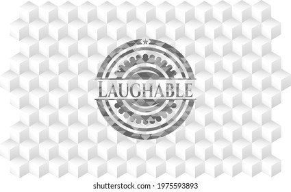 Laughable Grey Emblem. Retro With Geometric Cube White Background. 