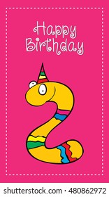 laughing anniversary 2 year fun adorable demon character design with number ideal for advertisement or reception card color joyful lovely pink kid female star demon explosion colourful banquet feminin