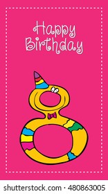 laughing anniversary 8 year fun cute monster character design with numeral ideal for billboard or reception card color happy cute pink kid female star devil explosion child colourful party girl woman
