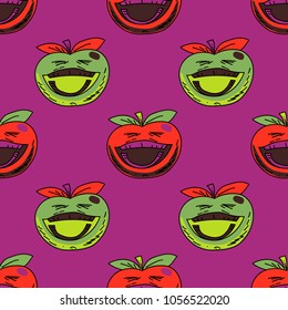 Laughing apple seamless pattern. Original design for print or digital media.