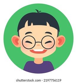 Laughing asian kid avatar. Round child portrait