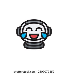 Laughing astronaut emoticon, simple flat icon vector design illustration, isolated on white background. 