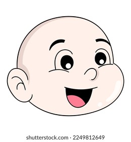 laughing baby boy head emoticon with shiny bald hair. vector design illustration art