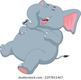 laughing baby elephant cartoon on white background