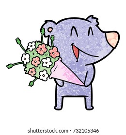 laughing bear cartoon with flowers