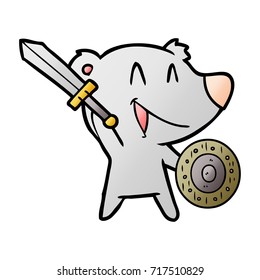 caricatura del oso riéndose con espada y escudo