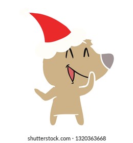 laughing bear hand drawn flat color illustration of a wearing santa hat