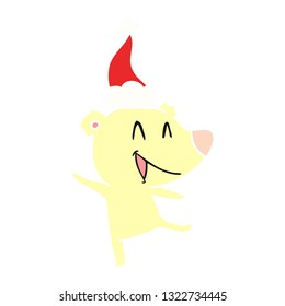 laughing bear hand drawn flat color illustration of a wearing santa hat