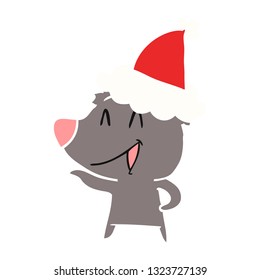 laughing bear hand drawn flat color illustration of a wearing santa hat