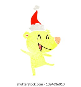 laughing bear hand drawn retro cartoon of a wearing santa hat