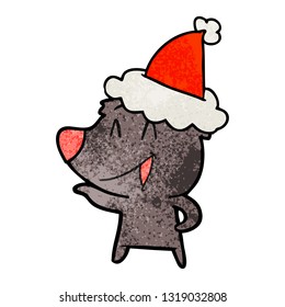 risada urso mão desenhado texturizado desenho animado de um chapéu de santa