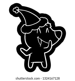 laughing bear quirky cartoon icon of a wearing santa hat
