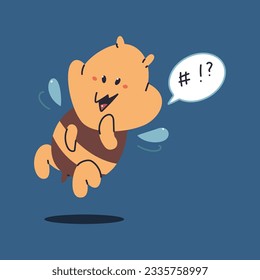 Laughing bee vector cartoon character isolated on background.