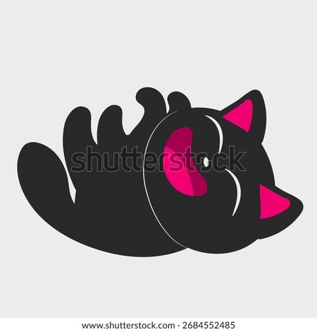 Laughing black cat. A black cat laughs while rolling on the floor. Flat cartoon design. EPS-10.