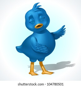 laughing blue bird pointing left