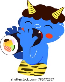 Laughing Blue demon eats ehoumaki.eps
Ehoumaki is sushi roll.
This is a seasonal vector illustration.