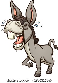 Laughing and braying gray donkey or mule with big teeth in perspective. Vector clip art illustration with simple gradients. All on a single layer.
